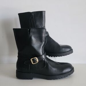 Nautical Asuka Women’s 10 Black Faux Leather Moto Side Zip Boots NEW